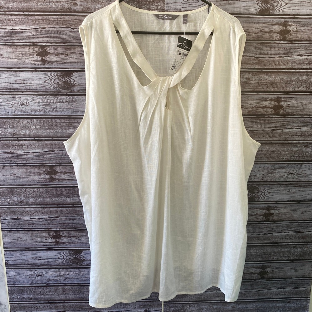 Ulla Popken Women's Sleeveless‎ Top Blouse Size 32/34 Off-White Cutout NWT